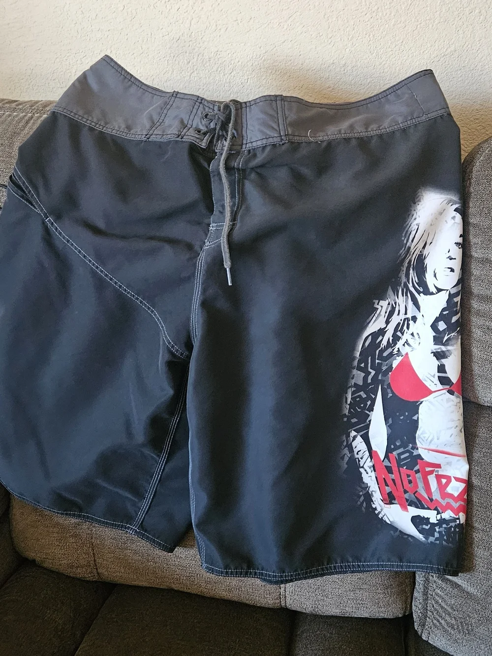 Black Graphic Board Shorts with Red Accent
